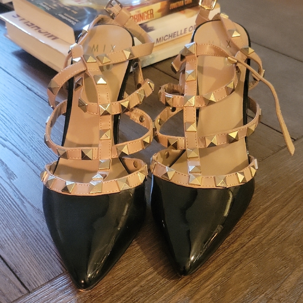 Black and Gold Studded Women's Shoes
